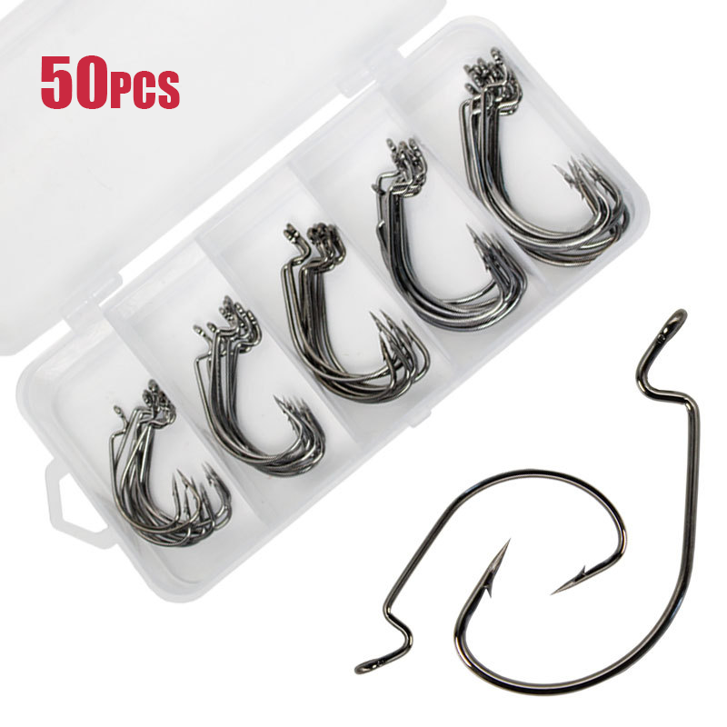 50 قطعة هوك دودة واسعة الكربون - مراجعة Fishing Hook Barbless وسعره